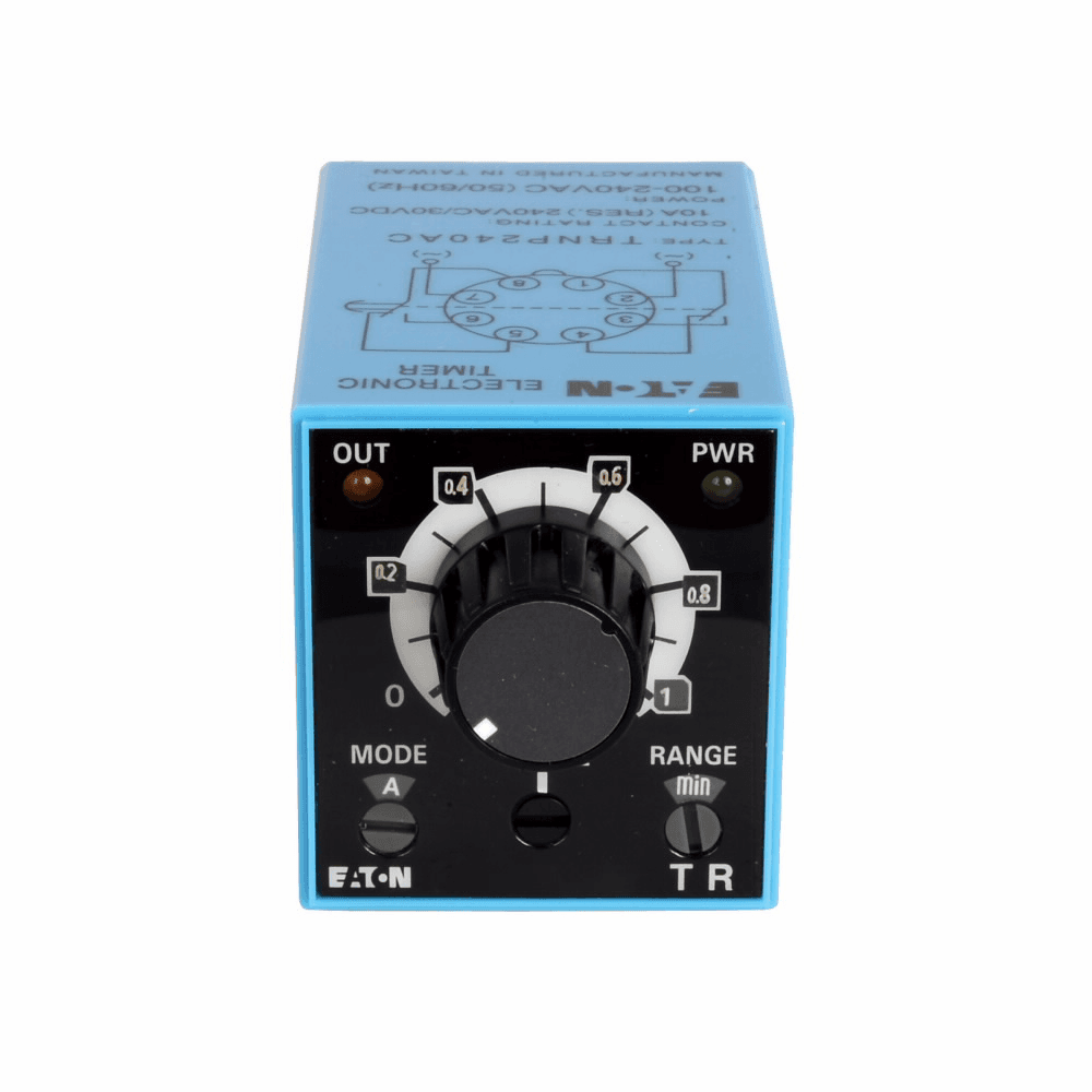 Eaton TRNP12DC TRNP12DC Eaton - Eaton TR Series Timing Relay, Pin/octal style terminals, Power triggered, 12 Vdc coil, 10A, 240 Vac/30 Vdc max. allowable load, 2 form C, DPDT (delayed output) contact configuration TRNP12DC on Powermatic Associates