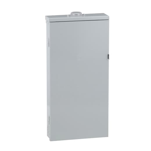 Schneider Electric HOM816M200PFTRB Square D by Schneider Electric HOM816M200PFTRB is a load center designed for single-phase (1PH) networks. It features a welded galvannealed steel enclosure and a tin-plated aluminum busbar. This load center has dimensions of H758mm x W375mm x D115mm (H29.84" x W14.76" x D4.53"), offering 8 spaces for circuit installation. It is equipped with feed-thru lugs for connection, supports a rated current of 200A, and operates at a rated voltage of 120Vac/240Vac. The HOM816M200PFTRB provides a degree of protection rated at NEMA 3R and can accommodate 16 single pole circuits or 8 tandem breakers. HOM816M200PFTRB on Powermatic Associates
