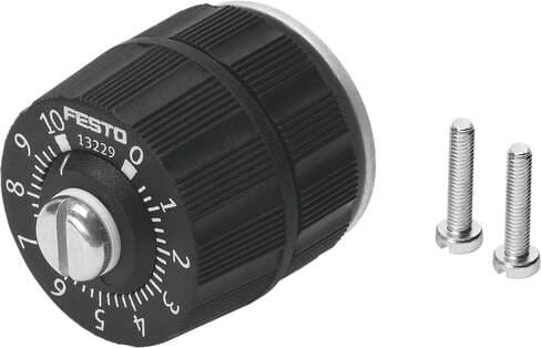 Festo 13229 Precision flow control valve GRPO-10-PK-3 is used for precise adjustment of flow rate. Valve function: Throttle function, Pneumatic connection, port 1: PK-3, Pneumatic connection, port 2: PK-3, Type of actuation: manual, Adjusting element: Rotary knob w 13229 on Powermatic Associates