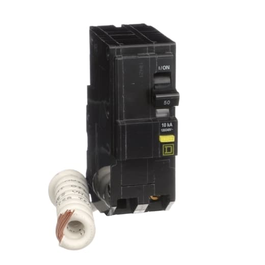 Schneider Electric QO250GFIC Square D by Schneider Electric QO250GFIC is a Ground Fault Interrupter (GFI) Miniature Circuit Breaker (MCB) designed for plug-in mounting. It features a rated current of 50A and a plug-in connection type, supporting a voltage range of 120 V to 240 V. The QO250GFIC accommodates a wire cross-section of 12-4AWG for one aluminum cable and is equipped with 2 poles. It has a residual current sensitivity of 6mA / 0.006 and offers ground fault protection. The short circuit breaking rating is 10kA at 240Vac, and it utilizes box lugs for its terminal connections. QO250GFIC on Powermatic Associates