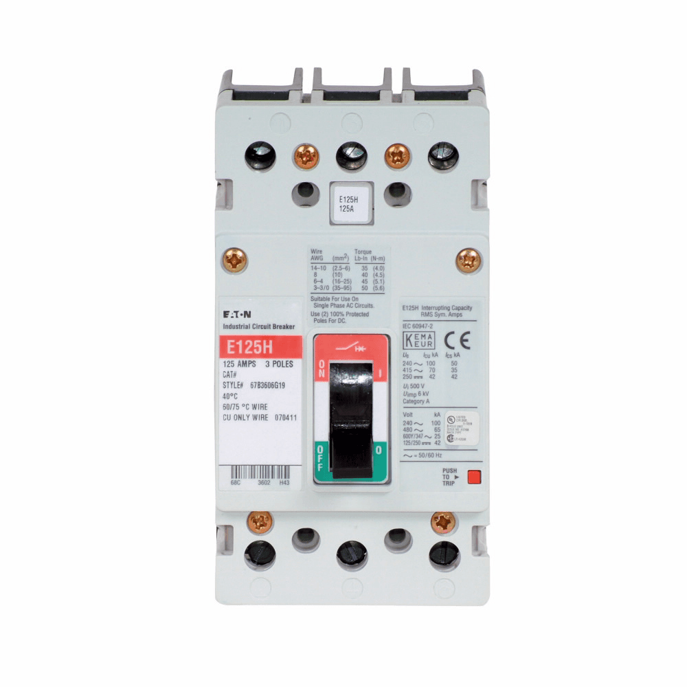 Eaton EGS3050AFG EGS3050AFG Eaton - Eaton Series G molded case circuit breaker, EG-frame, EG, Adjustable thermal, fixed magnetic trip, Three-pole, 50A, 600Y/347 Vac, 85 kAIC at 240 Vac, 35 kAIC at 480 Vac, 22 kAIC at 600Y/347 Vac, Line and load, 50/60 Hz EGS3050AFG on Powermatic Associates
