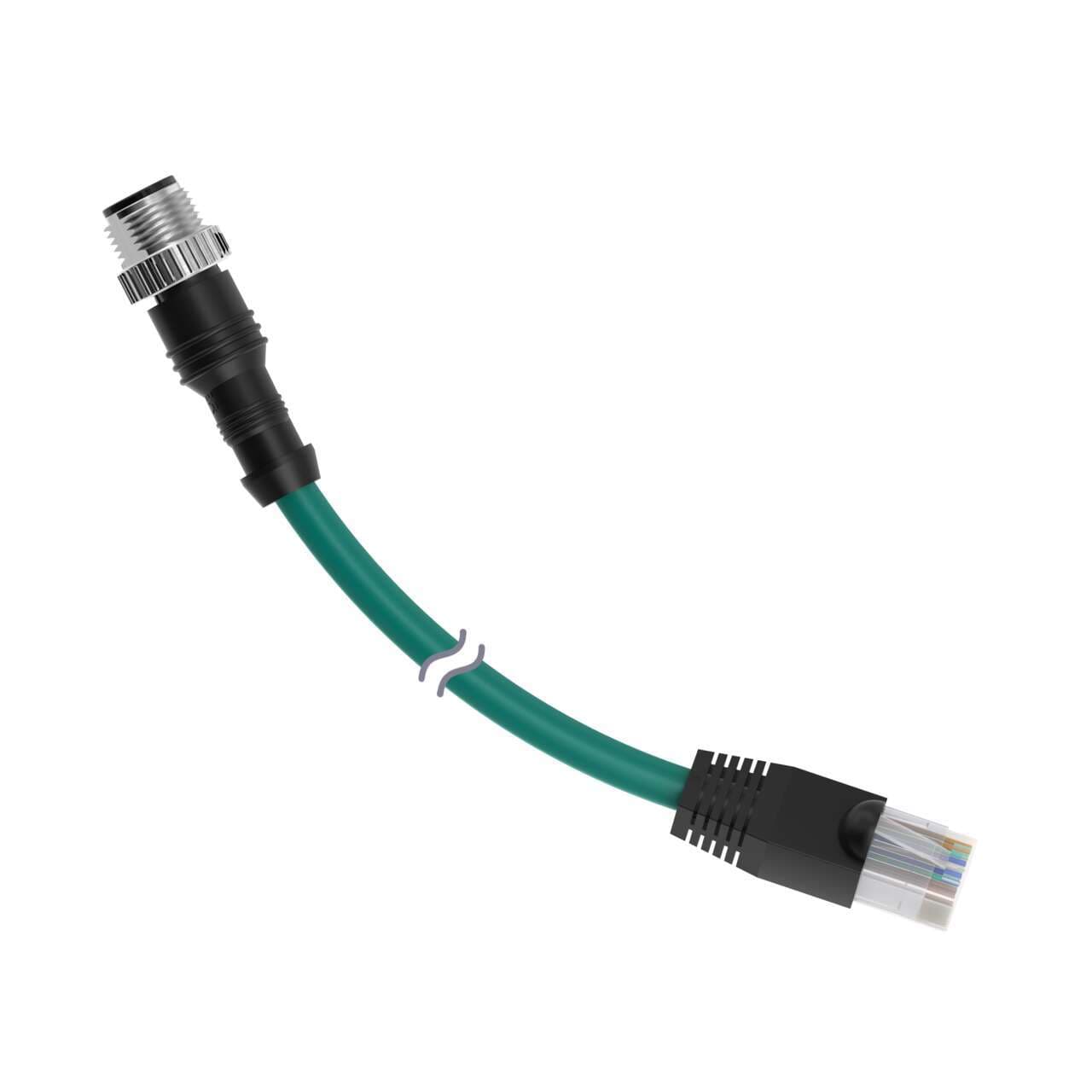 Banner STP-M12D-415 Cordset: Double Ended M12 to RJ45; 4-pin Straight Male D Code; 8-pin Straight Male; 4.57 m 8x24 Shielded Teal PUR Jacket; Nickel-Plated Brass Coupling Nuts STP-M12D-415 on Powermatic Associates