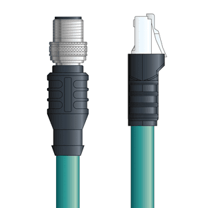 Lapp C5E008F02 C5E008F02 - LAPP ETHERLINE® Industrial Cordsets 26 AWG / 4 pair CAT5e - Teal Polyurethane (PUR) -  M12 Male / RJ45 connectors - 2m C5E008F02 on Powermatic Associates