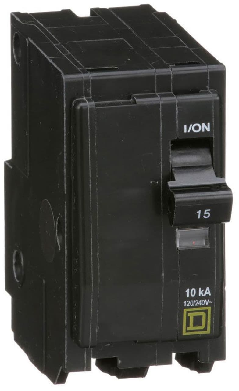 Schneider Electric QO215 Square D by Schneider Electric QO215 is a Miniature Circuit Breaker (MCB) designed for plug-in mounting. It features a plug-in connection type and is compatible with a cross-section of 14-8AWG for 1 cable Al/Cu. This 2 Pole MCB is rated for a current of 15A and supports rated voltages of 48Vdc and 120/240Vac. It has a short circuit breaking rating of 10kA at 240Vac and 5kA at 48Vdc. The terminals are of the press plate type. QO215 on Powermatic Associates