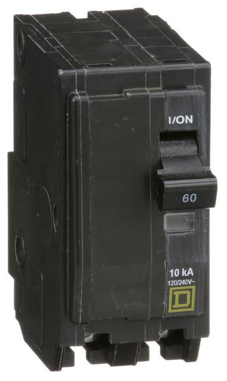 Schneider Electric QO260 Square D by Schneider Electric QO260 is a Miniature Circuit Breaker (MCB) designed for plug-in mounting. It features a rated current of 60A and accommodates a plug-in connection type. This MCB is compatible with a voltage rating of 48Vdc and 120/240Vac, supporting a cross-section of 8-2AWG for 1 aluminum or copper cable. It is a 2 Pole circuit breaker with a short circuit breaking rating of 10kA at 240Vac and 5kA at 48Vdc. The terminals are designed as box lugs for secure connections. QO260 on Powermatic Associates