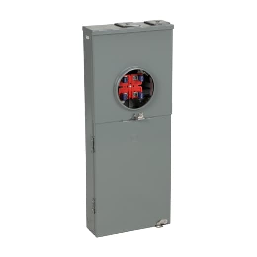 Schneider Electric QC816F200C Square D by Schneider Electric QC816F200C is a Combination Service Entrance Device (CSED) designed for surface mounting. It features a ringless meter socket without a bypass and is capable of handling a rated current of 200A. The connection type includes feed-thru lugs for the ground and lugs for the line. This device measures H893mm x W365mm x D129mm (H35.15" x W14.37" x D5.07") and offers 8 spaces. It is suitable for a single-phase (1PH) network and can accommodate 16 single pole circuits or 8 tandem breakers. The cross-section compatibility ranges from 6AWG to 350kcmil for aluminium/copper lugs and 12AWG to 2/0AWG for aluminium/copper lugs. Additionally, it has a short circuit breaking rating of 22kA. QC816F200C on Powermatic Associates