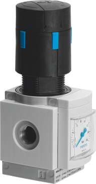 Festo 531784 pressure regulator MS4N-LRB-1/4-D7-AS For manifold assembly, 12 bar maximum output pressure, with pressure gauge, lockable regulator head, P2 connection at rear. Size: 4, Series: MS, Actuator lock: (* Rotary knob with lock, * with accessories, lockable), 531784 on Powermatic Associates