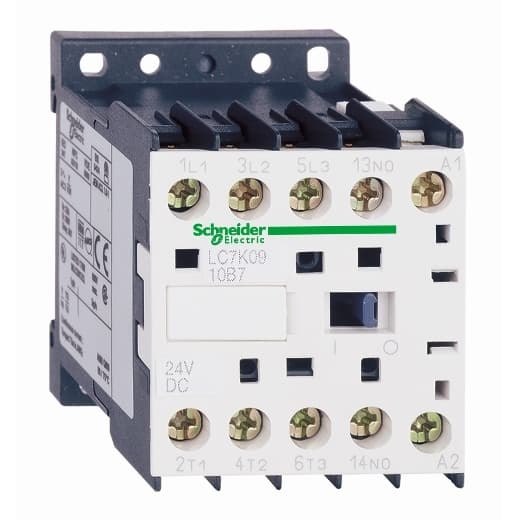 Schneider Electric LC1K16106M7 Schneider Electric LC1K16106M7 is a magnetic contactor within the K sub-range, designed for ring-lugs/bar connections. It features 3 poles (3P; 3NO) and is rated for currents of 20A (AC-1) and 16A (440Vac; AC-3). The contactor has a net width of 45 mm and offers a degree of protection rated at IP20. Its control voltage (AC) ranges from 187-253Vac (220/230Vac nominal; 50Hz/60Hz; 0.85...1.15 x Uc), with a rated operating voltage (Ue) of 690 V. This model includes 1 Normally Open (NO) auxiliary contact, has no Normally Closed (NC) auxiliary contacts, and is capable of withstanding a rated impulse voltage (Uimp) of 8 kV. The rated active power (kW) varies by voltage: 4kW at 220-230Vac, 7.5kW at 380-415Vac, 5.5kW at 440Vac, 4kW at 500Vac, and 4kW at 660-690Vac, all under AC-3 classification. It is designed for mechanical durability up to 10,000,000 operations at no load, with a phase-to-phase rated voltage (AC) of 690 V. LC1K16106M7 on Powermatic Associates