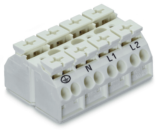 WAGO 862-1604/999-950 862-1604/999-950 WAGO - 4-conductor chassis-mount terminal strip; suitable for Ex e II applications; without ground contact; PE-N-L1-L2; 4-pole; for 3 mm ø screw and nut; 4 mm²; 4,00 mm²; white 862-1604/999-950 on Powermatic Associates