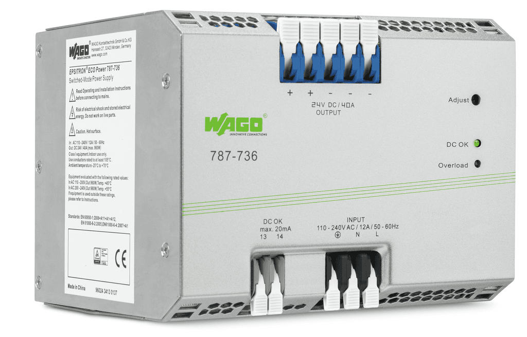 WAGO 787-736 787-736 WAGO - EPSITRON® ECO power supply; single-phase; output voltage 24 VDC; 40 A 787-736 on Powermatic Associates