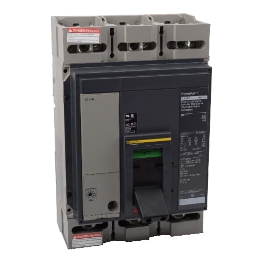 Schneider Electric PJL36100CU33A Square D by Schneider Electric PJL36100CU33A is a molded case circuit breaker (MCCB) designed for mounting on a plate. This 100% rated device features a rated current of 1000A and operates with a connection type of lugs on both the load and line sides. It falls under the PowerPact PJL sub-range and is designed to work with a rated voltage (AC) of 600V. The breaker is a 3-pole device, offering protection functions including long-time protection (L), short-time protection with fixed time delay (S), instantaneous protection (I), and ground fault protection (G). It has a trip current rating and frame current rating of 1000 AT and 1200 AF, respectively. The short circuit breaking rating varies with voltage: 100kA at 240Vac, 65kA at 480Y/277Vac and 480Vac, and 25kA at 600Y/347Vac and 600Vac. All three poles are protected, and it utilizes an ET6.0A (LSIG) electronic trip unit type. PJL36100CU33A on Powermatic Associates