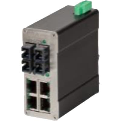 Red Lion 106FXE2-SC-40 Red Lion 106FXE2-SC-40 is an industrial Ethernet switch designed for robust networking applications. It features a supply voltage range of 10-30Vdc, including redundant power inputs to ensure continuous operation. This model is equipped with 4 RJ45 ports supporting 10/100BaseTX and 2 fiber optic SC connectors for single-mode fiber with a 40km range, suitable for extended network setups. The switch operates efficiently with a maximum throughput of 1.2Gbit/s, ensuring rapid data transmission across the network. It is designed for storage in environments with ambient air temperatures ranging from -40 to +70 degrees Celsius. The 106FXE2-SC-40 is housed in a metallic case, adhering to an IP30 rating for protection against particles, and utilizes DIN rail mounting for easy installation. This 6-port Ethernet switch is part of the N-Tron 100 series, identified by the UNSPSC code specific to its category. 106FXE2-SC-40 on Powermatic Associates