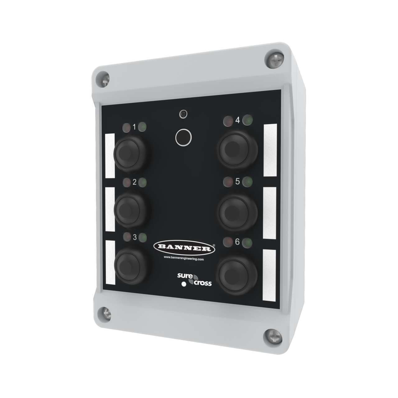 Banner DX80N9Q120BL-RG NB Banner DX80N9Q120BL-RG NB - Wireless Q120 Pendant Node 900 MHz 1 W; Integrated Battery (battery Sold Separately) and 10-30 V dc Power Terminals; Six Independently Controlled Push Button Inputs; Six sets of Green and Red LED Indicator Lights DX80N9Q120BL-RG NB on Powermatic Associates