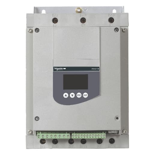 Schneider Electric ATS48D38Y Schneider Electric ATS48D38Y is a soft starter from the Altistart 48 series designed for 3-phase asynchronous motors, featuring a Torque Control System (TCS) and the option for a bypass. It operates on a supply voltage range of 177-759Vac (208Vac / 240Vac / 480Vac / 690Vac nom.; 50/60Hz) and is equipped with screw connections for installation. The device has dimensions of H275mm x W160mm x D190mm and offers an IP20 degree of protection. It supports a rated current of 38A for standard applications and 32A for severe applications, with a factory setting current of 34A. Wall mounting is the prescribed mounting mode. Communication protocols include Modbus, Modbus TCP, DeviceNet, and PROFIBUS DP. It operates within an ambient air temperature range of +14...+104°F / -10...+40 °C without derating and +104...+140°F / +40...+60 °C with current derating of 2.2% per °C. The ATS48D38Y features 1 analog output (0-20mA / 4-20mA), multiple digital inputs and outputs for comprehensive control and feedback, and is capable of operating in environments with an ambient air temperature for storage between -13...158°F / -25...70 °C. Rated active power varies by application and voltage, supporting up to 30kW (690Vac; standard applications) and 22kW (690Vac; severe applications), with power dissipation/losses of 1339 W for standard applications and 1017 W for severe applications. ATS48D38Y on Powermatic Associates