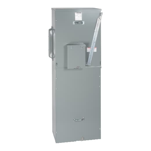 Schneider Electric EZM31200GCBUMS Square D by Schneider Electric EZM31200GCBUMS is a meter center main unit designed for wall mounting. It features an enclosure made from powder-coated and galvannealed steel, with a copper busbar. This unit offers a degree of protection rated at NEMA 3R, making it suitable for indoor or rainproof applications. The dimensions of the unit are H1659mm x W602mm x D346mm (H65.3" x W23.69" x D13.63"). It operates at a rated voltage of 208Y/120Vac and 240/120Vac (Delta) and is designed for a three-phase (3PH-4W) network. The EZM31200GCBUMS supports a main rated current and busbar rated current of 1200A. It is pre-equipped with an incoming breaker and an Energy Reduction Maintenance Switch (ERMS). The unit accommodates cross-sections of 4 x 3/0AWG to 500kcmil for copper or aluminium lugs and 1 x 6AWG to 300kcmil lugs for ground connections. EZM31200GCBUMS on Powermatic Associates