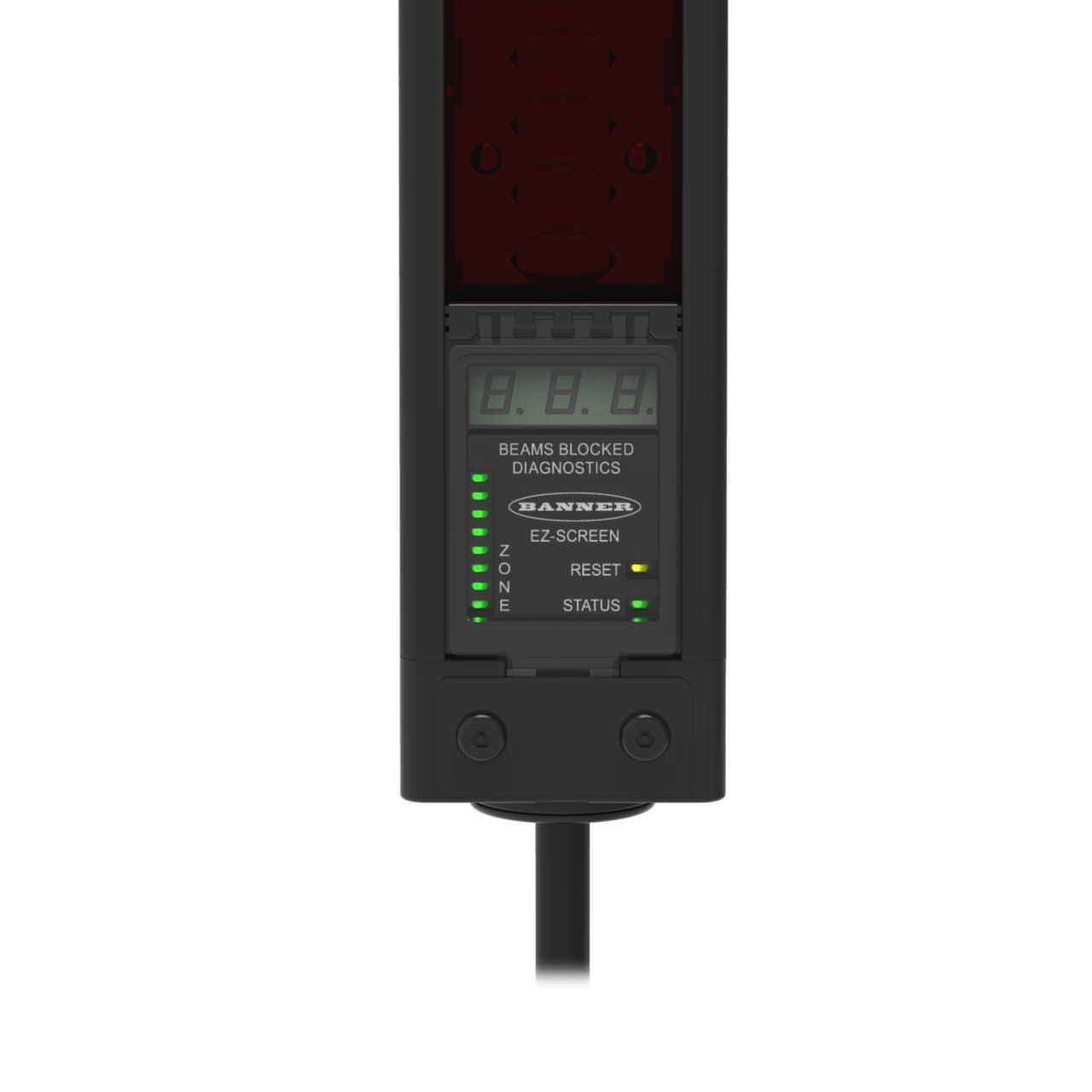 Banner SLSCR14-300P8 EZ-SCREEN Cascade Receiver; Resolution: 14 mm; Range: 6 m (20 ft); Defined Area: 300 mm (11.8 in); Housing Length: 372 mm (14.6 in); Connection: 8-pin M12 Pigtail Connector SLSCR14-300P8 on Powermatic Associates