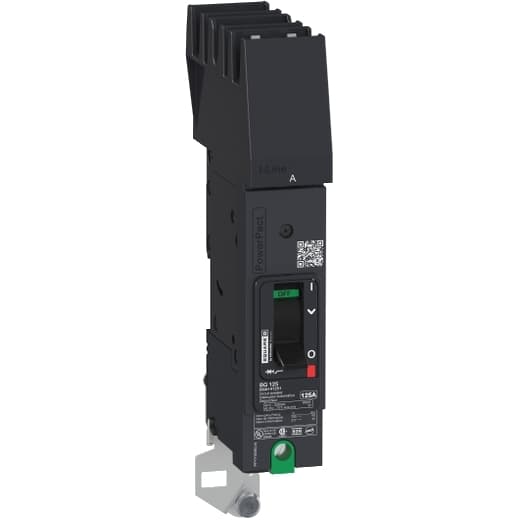 Schneider Electric BGA140601 Square D by Schneider Electric BGA140601 is a Moulded Case Circuit Breaker (MCCB) within the PowerPacT BGA sub-range. It features a PowerPact B-Frame 100 TMD 1P 60A 480Y/277Vac 35kA I-line design with an I-line connection for the A phase. This MCCB has a rated impulse voltage (Uimp) of 8 kV and offers an IP40 degree of protection. It is designed for a rated current of 60A and supports a rated voltage (AC) of 480Vac 480Y/277Vac. The mechanical durability of this part is rated at 20,000 operations with no load, and it is designed for mounting on I-line with line side isolated plug-on jaws plus a mechanical I-Line bracket mechanism for robust attachment. This 1-pole (1P) breaker has dimensions of 137 mm in height, 89 mm in depth, and 27 mm in width. It falls under utilisation category A and offers protection settings including over-current fixed at 60A, short-circuit hold current fixed at 640A, and short-circuit trip current fixed at 960A. The rated voltage (DC) is 125Vdc, with a rated insulation voltage (Ui) of 800 V and a rated operating voltage (Ue) of 240 V. Protection functions include thermal protection for overload and magnetic protection for short-circuit, with a trip current rating of 60 AT. Its electrical durability with load is 10,000 operations at 240Vac; In. The frame current rating is 100 AF, and it operates via a toggle (manual) mode. The short circuit breaking rating is specified as 65kA at 240Vac, 35kA at both 480Vac and 480Y/277Vac, 14kA at 600Y/347Vac, and 20kA at 250Vdc, all according to UL489 standards. The trip unit type is thermal-magnetic (fixed) with no display. BGA140601 on Powermatic Associates