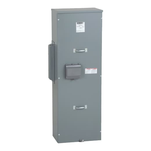 Schneider Electric EZM3400CB Square D by Schneider Electric EZM3400CB is a meter center main unit designed for surface mounting. It features a steel enclosure and aluminium busbar, ensuring durability and conductivity. With a degree of protection rated at NEMA 3R, it is suitable for both indoor and rainproof applications. The dimensions of this unit are H1371mm x W474mm x D292mm (H53.97" x W18.66" x D11.5"), making it a compact solution for metering needs. It operates at a rated voltage of 208Y/120Vac and 240/120Vac (Delta) and supports a three-phase (3PH-4W) network. The EZM3400CB is pre-equipped with an incoming breaker and has a rated current of 400A for both the main unit and busbar. It accommodates a wide range of wire sizes, from 1 x 6AWG to 300kcmil for aluminium/copper lugs (ground) and various configurations for line and neutral connections, ensuring flexibility in installation and use. EZM3400CB on Powermatic Associates