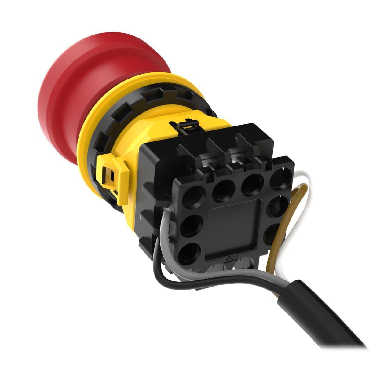 Banner SSA-EB1P-02-A01 SSA-EB1 Panel-mount Emergency Stop Push Button; ISD Connect Compatible; 40 mm Actuator; Contacts: 2NC; M12 Integral QD Pigtail; 30 mm Mounting Hole SSA-EB1P-02-A01 on Powermatic Associates