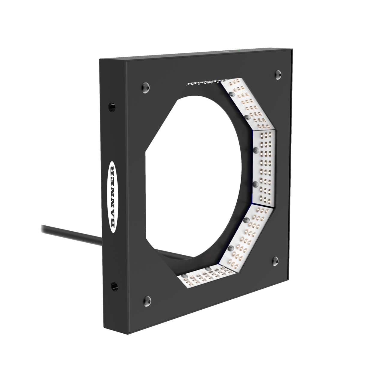 Banner LEDRI150-3M PresencePLUS - 150 mm dia. Low Angle Ring Light; Visible Red LED 24 V dc - 3 rows; 2 m (6.5 ft) cable with with 3-pin male Connector; Connects to P4 LEDRI150-3M on Powermatic Associates