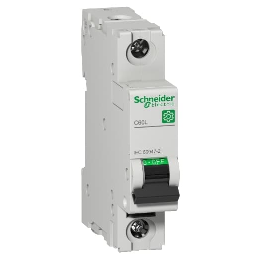 Schneider Electric M9F17110 Schneider Electric M9F17110 is a Miniature Circuit Breaker (MCB) within the C60L sub-range, designed with 1 Pole(s) and a rated current of 10A. It features a rated insulation voltage (Ui) of 500 V, a rated voltage for DC applications at 72Vdc, and a rated operating voltage (Ue) of 415 V. The MCB is equipped to handle a rated impulse voltage (Uimp) of 6 kV and operates with a phase-to-neutral rated voltage (AC) of 415 V. It protects 1 Pole(s) and operates with a C tripping curve. M9F17110 on Powermatic Associates