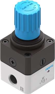 Festo 159502 precision pressure regulator LRP-1/4-10 Without pressure gauge. Actuator lock: Rotary knob with lock, Assembly position: Any, Design structure: Piloted precision diaphragm regulator, Controller function: (* Output pressure constant, * with secondary exhau 159502 on Powermatic Associates