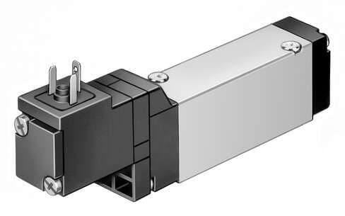 Festo 173011 solenoid valve MEBH-5/2-5,0-L-B With solenoid coil and manual override, without plug socket. Valve function: 5/2 monostable, Type of actuation: electrical, Width: 17,8 mm, Standard nominal flow rate: 700 l/min, Operating pressure: 2,5 - 8 bar 173011 on Powermatic Associates