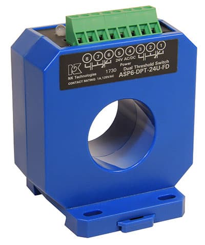 NK Technologies ASP1-DPT-24U-FD AC Current Switch, Solid Core, 1-20 A dual adjustable setpoint, (2) SPDT relays 1A/125 VAC and 2A/30 VDC, 24 VAC/VDC power ASP1-DPT-24U-FD on Powermatic Associates