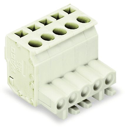 WAGO 722-105/026-000 722-105/026-000 WAGO - 1-conductor female connector, angled; CAGE CLAMP®; 2.5 mm²; Pin spacing 5 mm; 5-pole; 100% protected against mismating; 2,50 mm²; light gray 722-105/026-000 on Powermatic Associates