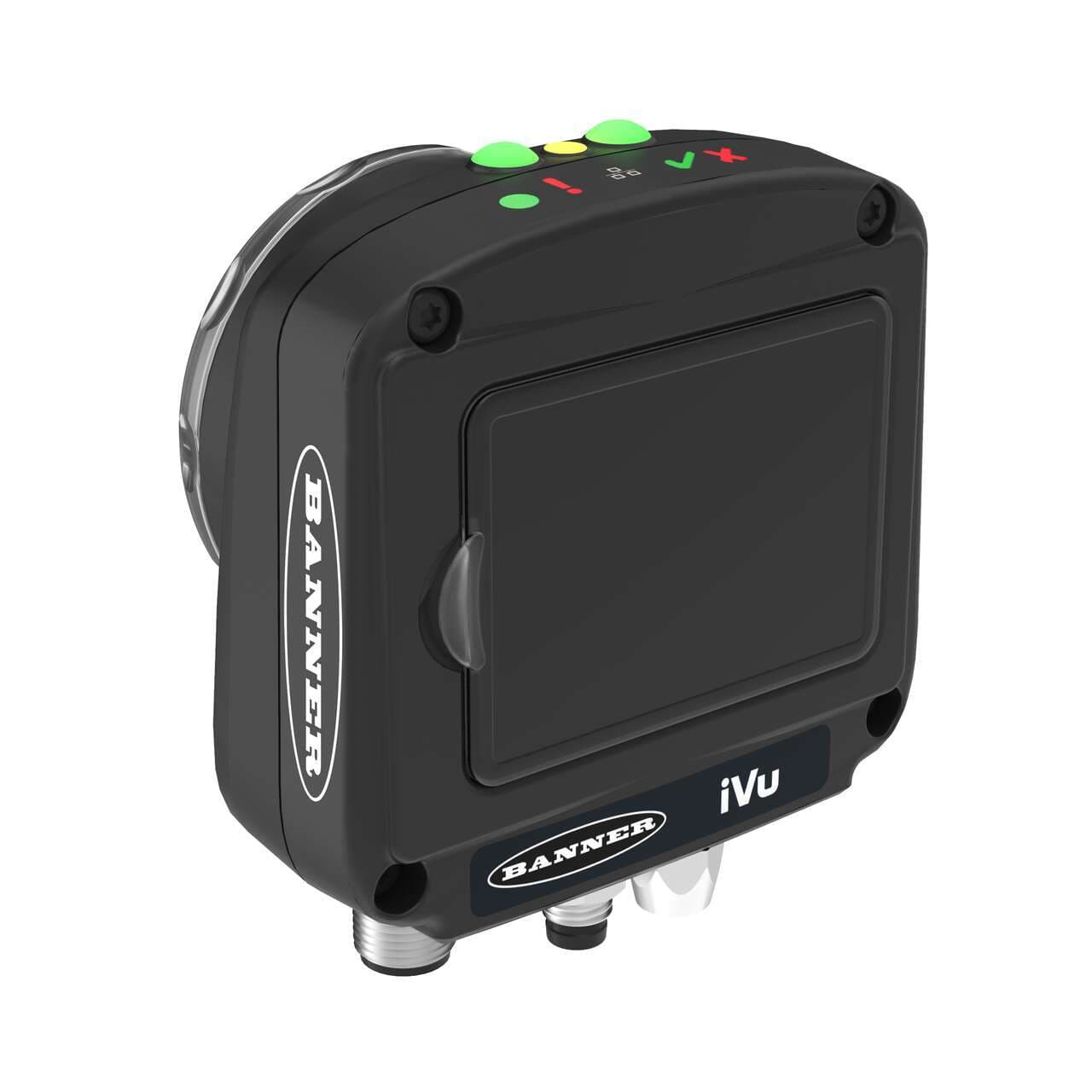 Banner IVU2PTCW12 iVu Color Vision Sensor with Integrated Screen; White Ring Light and 12 mm Lens; Requires Power Cordset and Bracket; Ethernet and USB Cordset Optional IVU2PTCW12 on Powermatic Associates