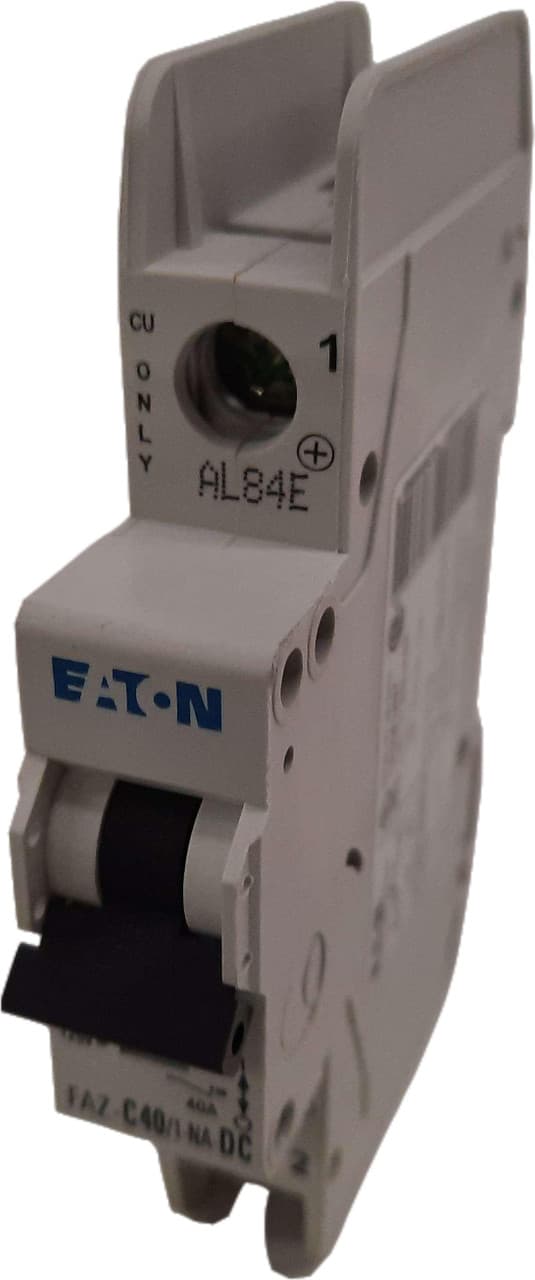 Eaton FAZ-C40/1-NA-DC-SP 277/480 VAC 50/60 Hz, 125 VDC per Pole, 40 A, 1-Pole, 10 kA, 5 to 10 x Rated Current, Screw Terminal, DIN Rail Mount, Single Packaging, C-Curve, Current Limiting, Thermal Magnetic FAZ-C40/1-NA-DC-SP on Powermatic Associates