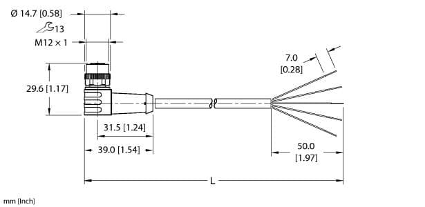 Turck EKWB-A5.500-GU2K-15 Actuator and Sensor Cordset, Connection Cable, Cable length (L) 15 m, M12, Female, Right angle, 5-pin, General Purpose Cable, TPU jacket, Black, 5X22 AWG, Flame Ratings: UL1061, CSA FT1, Flexlife® and C-Track Approved EKWB-A5.500-GU2K-15 on Powermatic Associates