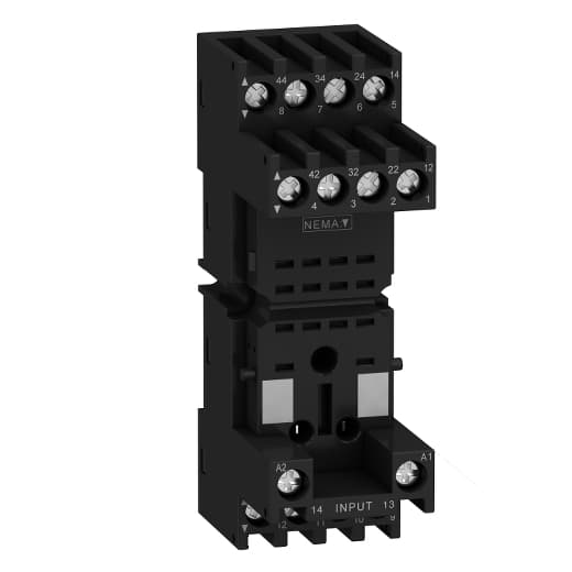 Schneider Electric RXZE2M114M Schneider Electric RXZE2M114M is a plug-in socket within the RXZ sub-range designed for a rated current of 10 A and an operational ambient air temperature range of -40 to +55 °C. It features a degree of protection classified as IP20 and is equipped with connector type terminals. The socket is specified for a rated voltage (AC) of 250 V, phase-to-neutral. RXZE2M114M on Powermatic Associates