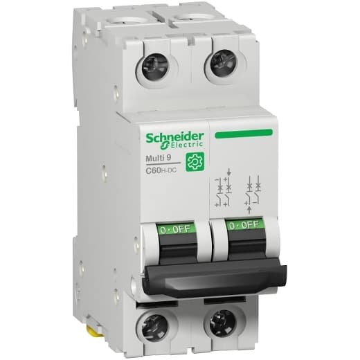 Schneider Electric M9U11213 Schneider Electric M9U11213 is a Miniature Circuit Breaker (MCB) designed specifically for DC loads, falling under the C60H-DC sub-range. This MCB, compliant with UL1077, features 2 poles and is rated for a current of 13A with a rated voltage of 500Vdc. It offers a short circuit breaking rating of 5kA AIR at 500Vdc. Both poles are protected, and it operates with a B tripping curve. M9U11213 on Powermatic Associates