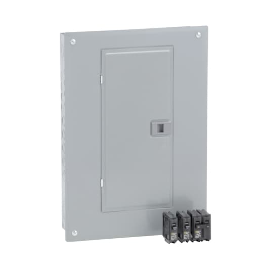 Schneider Electric HOM2040M100PCVP Square D by Schneider Electric HOM2040M100PCVP is a load center designed for single-phase (1PH) networks, featuring a welded sheet steel enclosure and tin-plated aluminum busbars. It measures H531mm x W362mm x D95mm (H20.91" x W14.25" x D3.74") and offers 20 spaces for up to 40 single pole circuits or 20 tandem breakers. This load center has a connection type of lugs, a rated current of 100A, and supports a rated voltage of 120Vac/240Vac. It is protected to a degree of NEMA 1, ensuring its suitability for indoor applications. HOM2040M100PCVP on Powermatic Associates