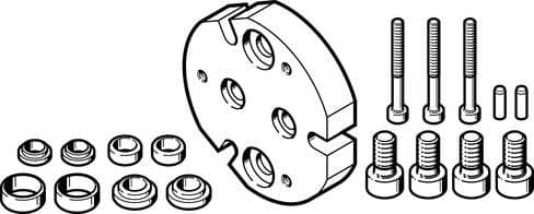Festo 2371422 adapter kit DHAA-G-G3-20-B13-35 Size: 35, Assembly position: Any, Corrosion resistance classification CRC: 2 - Moderate corrosion stress, Product weight: 105 g, Mounting type: (* With through-hole and screw, * With centring sleeve and centring pin) 2371422 on Powermatic Associates