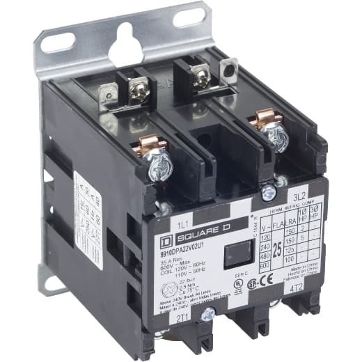 Schneider Electric 8910DPA23V09Y125Y239 Definite Purpose Contactor 3 Pole 25A 208-240VAC Coil +Options 8910DPA23V09Y125Y239 on Powermatic Associates
