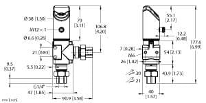 Turck PS326-010D-01-LI2UPN8-H1141 Pressure Sensor, Differential Pressure: 0…10 bar, Operating voltage 18…33 VDC, 4-digit, 2-colored, 12-segment display, rotatable by 180°, Housing is rotatable after plugging the process connection, Pressure range 0…10 bar diff., 18…33 V DC, NO/NC contact, PNP/NPN output, analog output (current/voltage), IO-Link, L-type, Process connection G1/4 inch female thread, Connector device, M12 × 1 PS326-010D-01-LI2UPN8-H1141 on Powermatic Associates