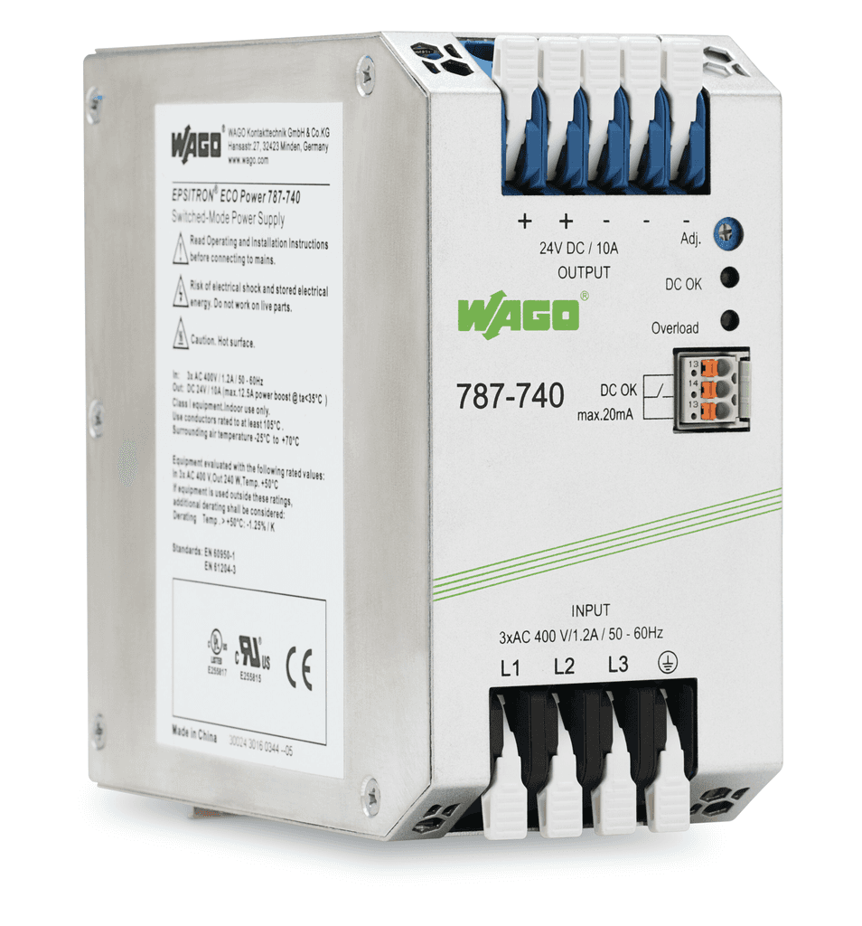 WAGO 787-740 787-740 WAGO - EPSITRON® ECO power supply; three-phase; output voltage 24 VDC; 10 A 787-740 on Powermatic Associates