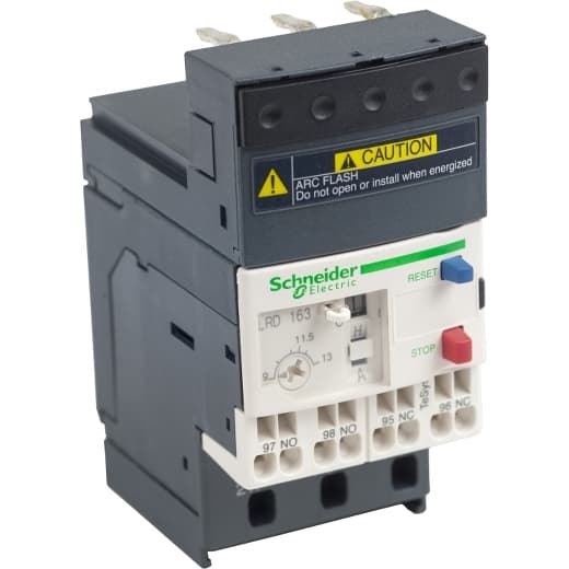 Schneider Electric LRD163 Schneider Electric LRD163, part of the LRD sub-range, is a differential thermal overload relay designed for direct connection to a contactor with spring-type fast connections for both upstream and outgoing cables in the control circuit. It features 3 poles and offers protection functions classified under Class 10A. The rated current for this device spans from 9 to 13 A, with protection settings adjustable within the same range for thermal overload. It includes 1 Normally Open (NO) auxiliary contact and 1 Normally Closed (NC) auxiliary contact. The rated voltage for AC phase-to-phase operation is up to 690 V at frequencies from 0 to 400Hz. The minimum operating current is set at 9 A, with a maximum threshold of 13 A. LRD163 on Powermatic Associates