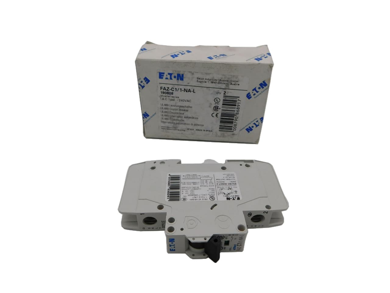 Eaton FAZ-C1/1-NA-L Miniature circuir breaker, 1 pole, 1 A, C trip curve, 240 VAC, screw terminals, UL489 FAZ-C1/1-NA-L on Powermatic Associates