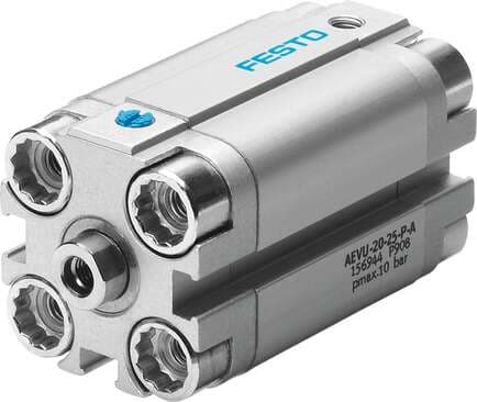 Festo 156947 compact cylinder AEVU-25-15-P-A For proximity sensing, piston-rod end with female thread. Stroke: 15 mm, Piston diameter: 25 mm, Cushioning: P: Flexible cushioning rings/plates at both ends, Assembly position: Any, Mode of operation: (* single-acting, * p 156947 on Powermatic Associates